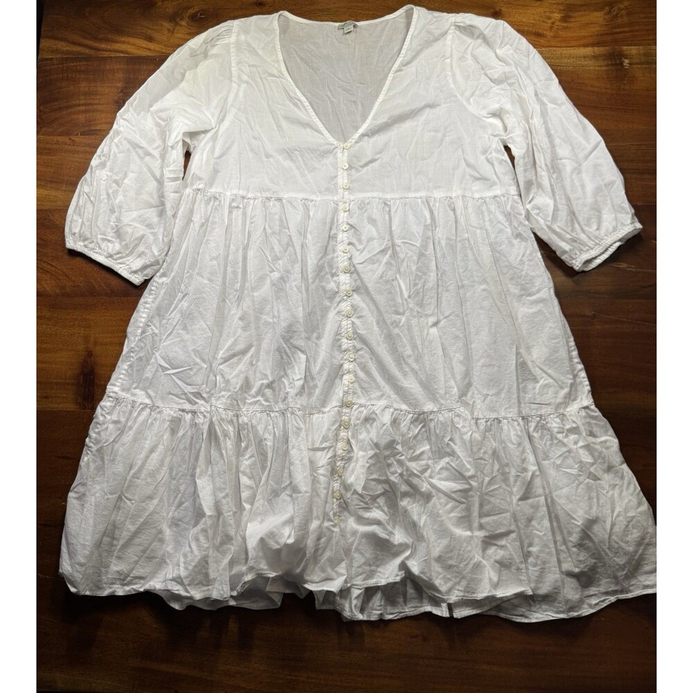 J. Crew Beachwear White Tiered Button Up Beach Dress Swim Cover Up XL Coastal